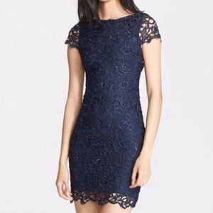 Alice + Olivia Navy Clover Guipure Lace Dress